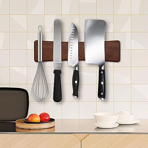 HOSHANHO Knife Magnetic Strip, Acacia Wood Powerful Magnetic Knife Strips, Magnetic Knife Holder for Wall 10 Inch Use as Magnetic Tool Organizer, Home Organizer - size: 10"