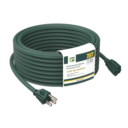 EP 75FT Green Outdoor Extension Cord, 16/3 SJTW Heavy Duty Waterproof, 3 Prong Grounded Plug, 13A 1625W 16AWG, Cold-Resistant Flexible Power Cable for Garden, Home, Christmas Lights - color: Green, size: 75ft-1PK