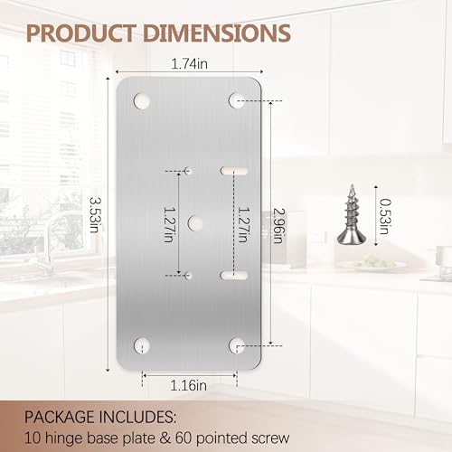 Cabinet Hinge Repair Kit,Cabinet Hinge Repair Board Replacement Kit-Hinge Fixing Plates for Kitchen, Cupboard, Locker, Cabinet Doors with Screws 10-Pcs