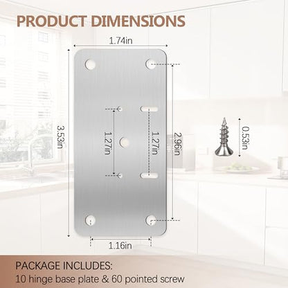 Cabinet Hinge Repair Kit,Cabinet Hinge Repair Board Replacement Kit-Hinge Fixing Plates for Kitchen, Cupboard, Locker, Cabinet Doors with Screws 10-Pcs