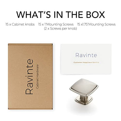 Ravinte 15 Pack Brushed Nickel Kitchen Cabinet Square Knob Single Hole Cabinet Hardware for Dresser Drawer Cabinet Pulls Drawer Knobs Cabinet Knobs Contemporary Antique Rustic - color: Brushed Nickel