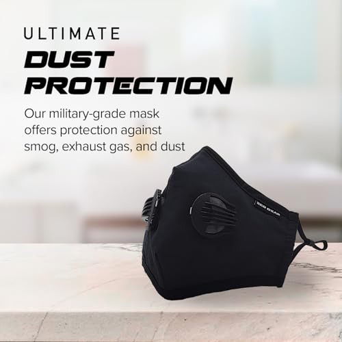 ECO-GEAR Anti Pollution Face Mask Particulate Respirator| Mask for Dust, Exhaust Gas, Smoke, Smog, Pollen and Fumes | Unisex Military Grade Washable Mouth Mask - color: Black