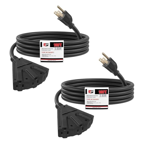 EP 10 Ft 16 Gauge Blackn Indoor Outdoor Extension Cord with 3 Outlets, 13A 1625W 125V, 16/3 SJTW Power Cord, 3 Prong Grounded Plug for Lights, Garden and Major Appliances, ETL Listed, 2Pk - color: Black, size: 10ft-2pk