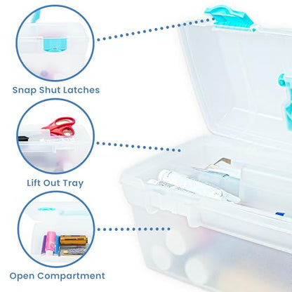 ArtBin 6937AG Essentials Lift-Out Tray Box, Portable Art & Craft Organizer with Handle and Tray, Clear/Aqua