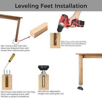 Adjustable Furniture Leg Levelers with Self-Tapping Screws, 1.25"-4" Height Range, 132 lbs Capacity per Leg (M8,3 Height,1.54" Diameter) - size: M8,3" Height,1.54" Diameter