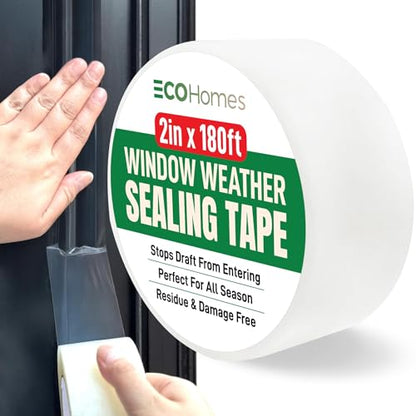 ECOHomes Window Weather Sealing Tape | Winter Weather Stripping Tape to Block Cold Drafts Through Window Gaps and AC Units, Insulation Seal and Draft Blocker for Home (2 Inch by 180 FT, Clear) - color: Clear, size: 2 Inch By 180 FT
