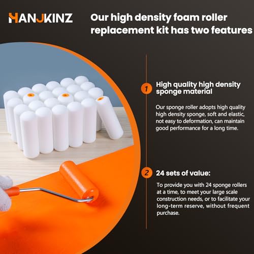 Foam Paint Roller, 24 Pack, 4 Inch Mini Paint Roller Covers, High Density Foam Paint Roller, Small Paint Rollers for All Flat Surfaces, Suitable for Wall，Kitchen Cabinets, Doors, Tables, Etc - size: 24 pcs 4" Foam Roller Cover