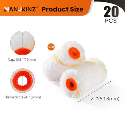 2 inch Paint Roller Kit, 20 Pack Small Paint Roller Set with 3/8" Nap Microfiber Covers, Touch Up Mini Paint Rollers for Wall, Door, Cabinet, Craft - size: 20 pcs 2" Microfiber Roller Cover