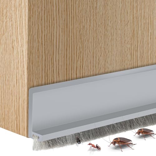 2 Pcs Door Sweep for Bottom of Door,Integrated Under Door Draft Stopper with Brush,Weather Stripping with Self Adhesive,Under Door Seal for Protection Against Dust,Cold,Heat,Noise 39.37" L/2" W(Grey) - color: Gray, size: Large