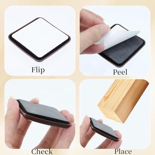 4 Pack Furniture Sliders 2 Inch Square Self Adhesive Chair Leg Glides, Plastic Sliding Pads for Moving Furniture on Carpet Tile Vinyl Hardwood Floors, Floor Protection Pads