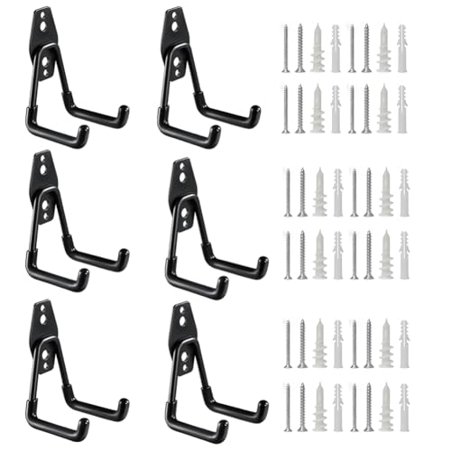 Heavy Duty Garage Storage Utility Hooks，Garden Bike Tool Hangers Organizer，Steel Wall Mount Power Hooks, Metal Small U Hooks for Hanging Ladders Ropes Hose Bulk Items, 6 Pack - size: 6 Pieces