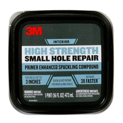 3M High Strength Spackling Compound, 16 oz., Small Hole Repair Primer Enhanced Spackling Compound, Quick & Easy Repair For Nicks & Nail Holes, No Shrinking, Cracking or Sagging (SHR-16-BB) - size: 16 Fl Oz (Pack of 1)
