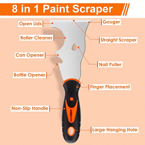 THINKWORK Putty Knife Set - 14Pcs Stainless Steel Paint Scraper Tools, Drywall Knife Set for Removing Wallpaper, Repairing Drywall, Applying Putty, Taping, Scraping Plaster, Cement, Adhesive