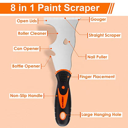 THINKWORK Putty Knife Set - 14Pcs Stainless Steel Paint Scraper Tools, Drywall Knife Set for Removing Wallpaper, Repairing Drywall, Applying Putty, Taping, Scraping Plaster, Cement, Adhesive