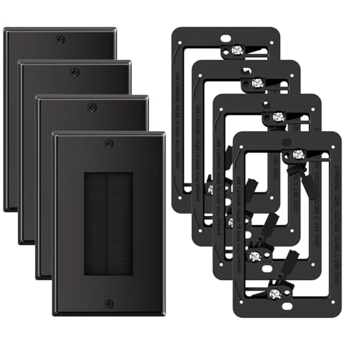 Brush Wall Plate with Mounting Bracket, 4 Pack Cable Pass Through Decorator Cover for Low Voltage Wires, Single Gang Cord Hider for TV Home Theater System, Black - color: Black and Black