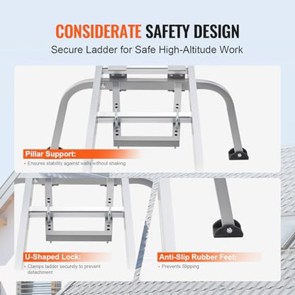 VEVOR Ladder Stabilizer, Heavy Duty Steel Ladder Roof Hook, Ladder Stabilizer with Wing Span/Wall Extension Accessory, Stable Ladder Standoff Arms for Roof Gutter with Anti-Slip Rubber Feet - size: KH-WD02