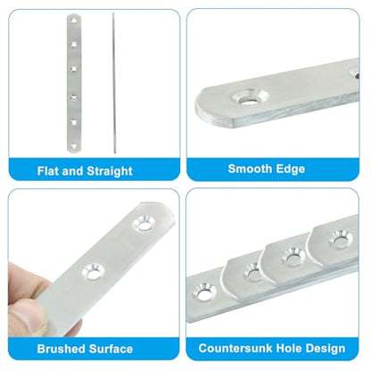 4 Pack 8 Inch Stainless Steel Flat Plate Straight Bracket Flat Metal Brace Bracket, 200mm Metal Brackets Mending Repair Plate Brace with Screws for Wood Straight Brace - size: 8"-200mm-Silver