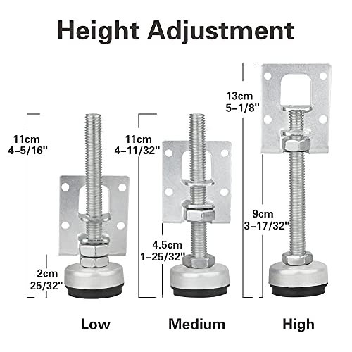4 Pack Heavy Duty Leveling Feet, Furniture Leg Adjustable Load Levelers Foot, Furniture Leveler Leg, Leveling Height for Workbench Cabinet Pool Table Bench Machine Cabinet Refrigerator Feet - color: Silver