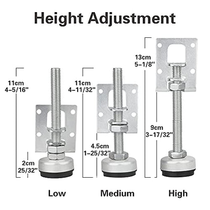 4 Pack Heavy Duty Leveling Feet, Furniture Leg Adjustable Load Levelers Foot, Furniture Leveler Leg, Leveling Height for Workbench Cabinet Pool Table Bench Machine Cabinet Refrigerator Feet - color: Silver