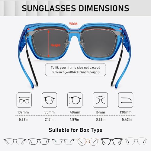 HAOLOTA Polarized Fit Over Glasses Sunglasses for Women Men Trendy Square Wrap Around Shades UV Protection - color: L Size 03 Blue/Grey