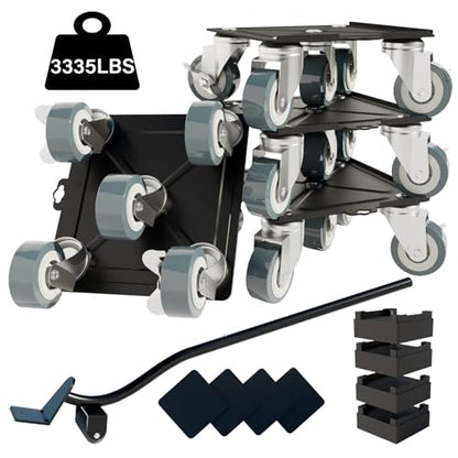 Furniture-Dolly-Furniture-Movers-with-5-Wheels, Furniture Sliders Large Size Carbon Steel Panel Lifter Tool for Moving Heavy Furniture, Furniture Dollies with 2 Brakes, Max Capacity 3335 Ibs - size: Large-grey