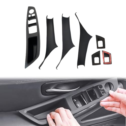 7pcs No-Remove Interior Door Pull Handle Sticky Cover for BMW 5 Series F10/F11 520,523,525,528,530,535 (2010-2016) Fits Driver & Passenger Side Window Switch Armrest Panel (Black) - color: Black