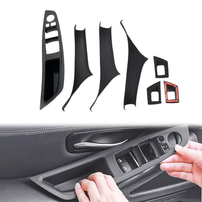 7pcs No-Remove Interior Door Pull Handle Sticky Cover for BMW 5 Series F10/F11 520,523,525,528,530,535 (2010-2016) Fits Driver & Passenger Side Window Switch Armrest Panel (Black) - color: Black