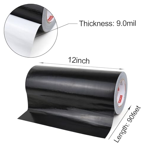 Wide Duct Tape 12 Inch, Industrial Grade 30Yards (90 ft) Wide Tape Duct, 9 Mil Heavy-Duty, Waterproof, Strong, Flexible, No Residue, for Crafts & Home Improvement (Black, 12'' x 90ft) - color: Black, size: 12'' x 90ft