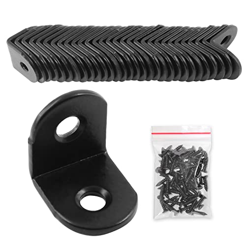 32 Pcs Black Corner Brace L Bracket, 20mm Stainless Steel Right Angle Brackets, Metal Joint Right Angle Bracket for Wood, Furniture, Shelves with Screws (3/4 Inch Black) - color: Black-Round hole, size: 3/4"-20mm