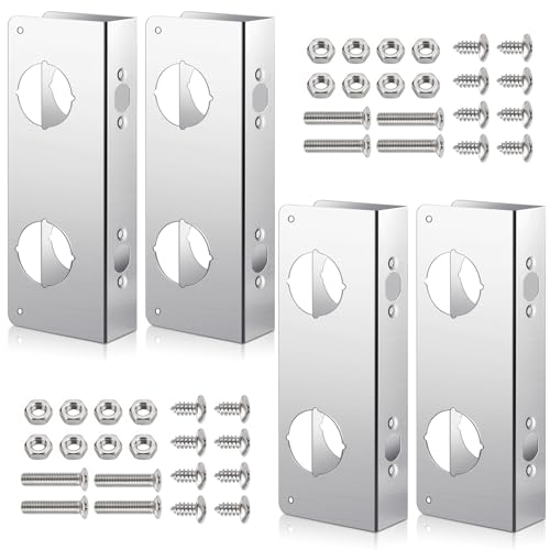 Leinuosen Door Reinforcement Plate for 1-3/4" Thick Doors, Stainless Steel Reinforce and Repair Doors Silver Latch Deadbolt Cover Jamb Plate, 2 Hole, Add Extra Security to Your Home(4 Pack)