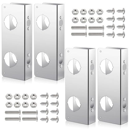 Leinuosen Door Reinforcement Plate for 1-3/4" Thick Doors, Stainless Steel Reinforce and Repair Doors Silver Latch Deadbolt Cover Jamb Plate, 2 Hole, Add Extra Security to Your Home(4 Pack)