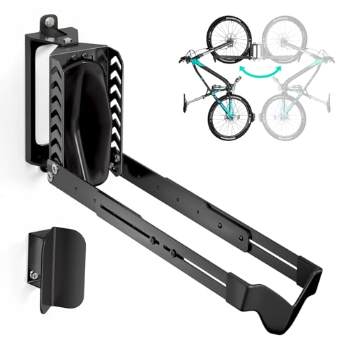Swivel Bike Rack Wall Mount, Bike Hangers for Garage, Space-Saving Vertical Bike Holder, Holds up to 77 lbs, Bicycle Wall Hanger Storage, No Heavy Lifting Required Indoor Hanging Bike Rack-Black - color: Black, size: 1 Pack