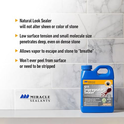 Miracle Sealants 511 Impregnator Advanced Penetrating Sealer for Countertops, Stone, Tile & Grout, Gallon - size: Gallon (Pack of 1)