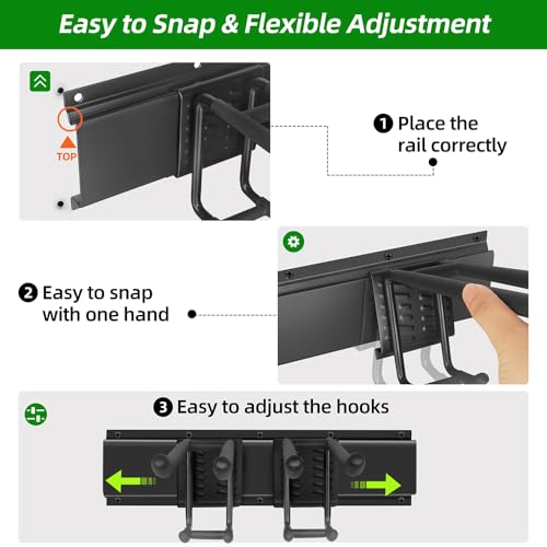 PIYILO Garage Tool Organizer Wall Mount with 48 inches Rails and 6 Double-layer Hooks, Garden Tool Rack Heavy Duty, Garage Hanging Storage Rack For Yard Tools, Shovel, Shed - size: 48 Inch Double-layer 6-hook
