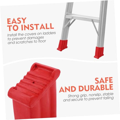 IMIKEYA 2Pcs Rubber Ladder Feet Covers, Non-Slip Steep Ladder Foot Pads - Universal Stepladder Rubber Pads for Floor Protector Security Bumpers, Red