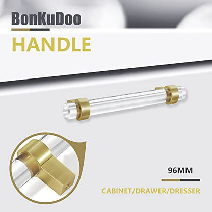 3-3/4 Inch Brass Cabinet Pulls, Clear Glass Crystal Gold Drawer Pulls and Handles (96mm, 5 Pack) - color: Brushed Gold, size: Hole Center : 3-3/4 Inch (96mm), style: 5 Pack