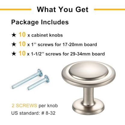 Brushed Nickel Cabinet Knobs Nickel Drawer Knobs, 10 Pack 1-1/4 Inch, 8222 Round Single Hole Cabinet Pulls for Kitchen Cabinets Drawers Bedroom Dresser Cupboard Bathroom Vanity - color: Brushed Nickel, size: 1-1/4 Inches, style: 10 Pack Round Knob