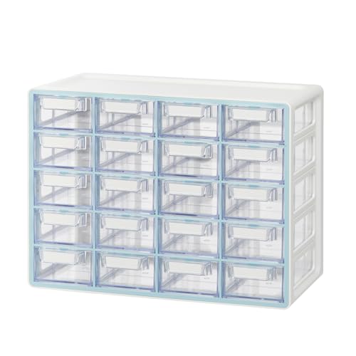 Blue Ginkgo Small 20-Drawer Cabinet – Stackable Clear Organizer for Hardware, Beads, Plastic Bricks, Office, and Craft Storage (Made in Korea, Blue) - color: BLUE, size: 20 Drawer