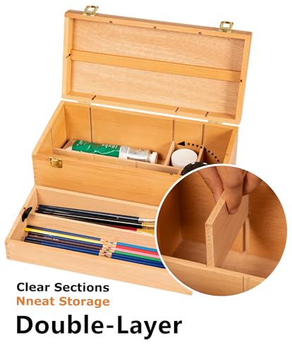 DJAR Artist Storage Box Beechwood Art Supply Organizer, Portable Large Sturdy Wood Tool Box, Natural - color: Natural