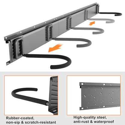 TORACK Wall Mounted Bike Storage Rack, Vertical Bikes Storage for Garage 5 Bikes Hangers for Wall, Modular Bicycle Storage Rack(3 Rails, 5 Bike Hooks, 3 Helmet Hooks)