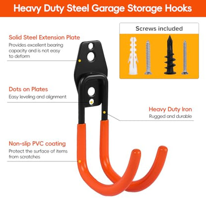 Garage Hooks 6 Pack Heavy Duty Steel Utility Hooks for Hanging, Wall Mount Garage Storage Hooks for Tools, Ladders, Hanging Bikes, Bulky Items, Orange - size: 6 Pack