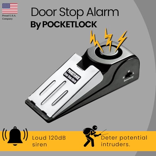 Door Stop Alarm with 120 dB Siren – Portable Travel Door Stopper Alarm Wedge for Hotel, Apartment & Dorm Security – Battery-Operated, Black, 1-Pack - size: 1 Pack