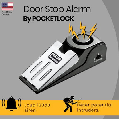 Door Stop Alarm with 120 dB Siren – Portable Travel Door Stopper Alarm Wedge for Hotel, Apartment & Dorm Security – Battery-Operated, Black, 3-Pack - size: 3 Pack