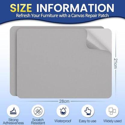 Self-Adhesive Canvas Repair Tape, 8.3" x 11" Waterproof Canvas Repair Patch, Fabric Patch Repairs Kit for Furniture, Tents, Sunbrellas, Boat Covers Awnings, Couches, Clothes, Bags Grey - color: Grey, size: 8.3" x 11"