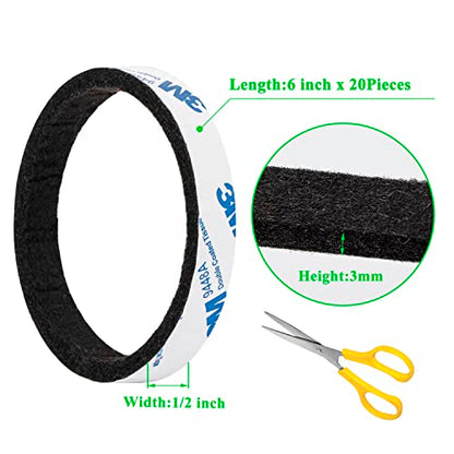 Felt Strips 20Pieces Pack 1/2x 6 Inches Self Adhesive Black Furniture Felt Strips Anti Scratch Heavy Duty 3mm Floor Protector for Rocking Chair for Hardwood Floor - size: 20 Strips 1/2x6 inch