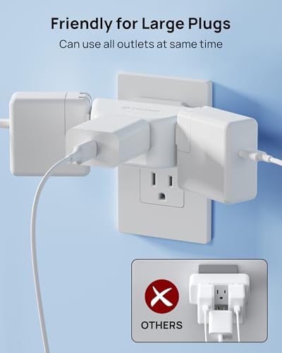 TROND Outlet Extender with 360 Rotating Plug, Outlet Adapter with 3 Grounded Sockets, 3 Way Angled Multi Plug Expander, Cruise Essentials, Easy to Pack for Travel Bathroom Kitchen, White - color: White, size: 3AC-3 Prong (Rotating Plug), 1 Pack