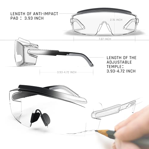 Anti Fog Safety Glasses Safety Goggles Over Glasses Protective Glasses with Anti Scratch Lenses Adjustable - color: 2 Pack (Black + White)