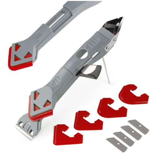 Caulking Silicone Smother Remover Tool, 7-in-1 kit Scraper, Silicone Smoother, Rubber Shovel, 5 Pads, Sickle, 4 Blades. Stainless Steel Nozzle applicator, Tile Grout Caulk Removal Set I Red - color: Red