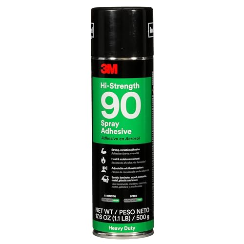 3M Hi-Strength Spray Adhesive 90, Clear Glue, Permanent, High Strength Bonding, High Tack, Bonds Laminate, Wood, Concrete, Metal, Plastic, 17.6 oz Net Wt, NOT FOR SALE IN CA AND OTHER STATES - size: 24 fl oz (Net Wt 17.6 oz), style: Hi-Strength 90