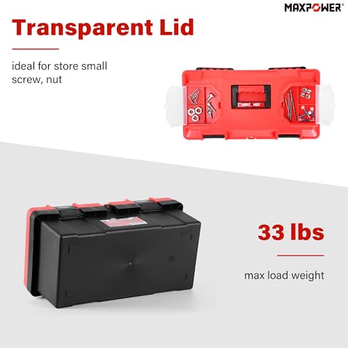 MAXPOWER 17 inch Tool Box, Small Plastic Toolbox with Handle, Removable Tray and Lockable Latches - style: 17" red